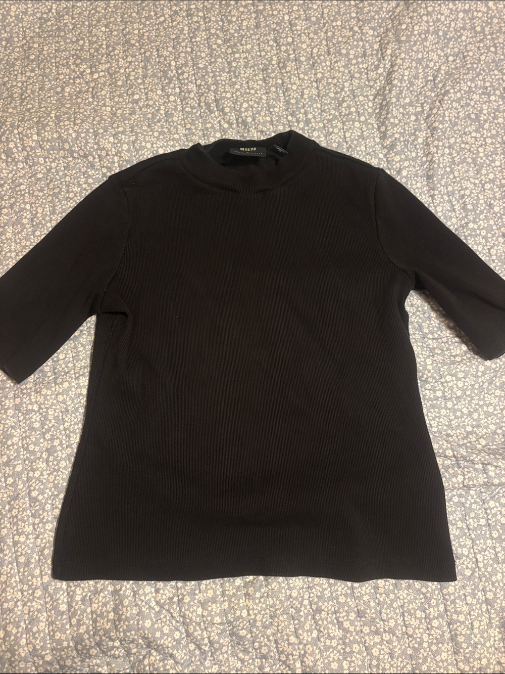 Anthropologie Black Ribbed Short-Sleeve Knit Top